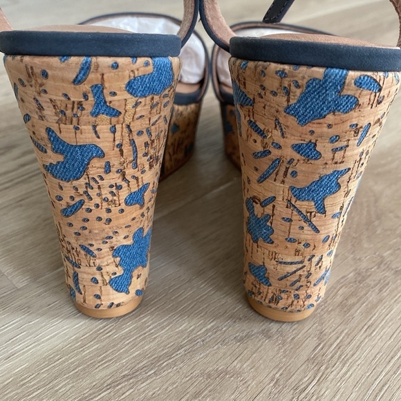 Anthropologie Arden Denim Blue Cork Platform Wedge Leather Sandals Size 9 - Picture 9 of 10